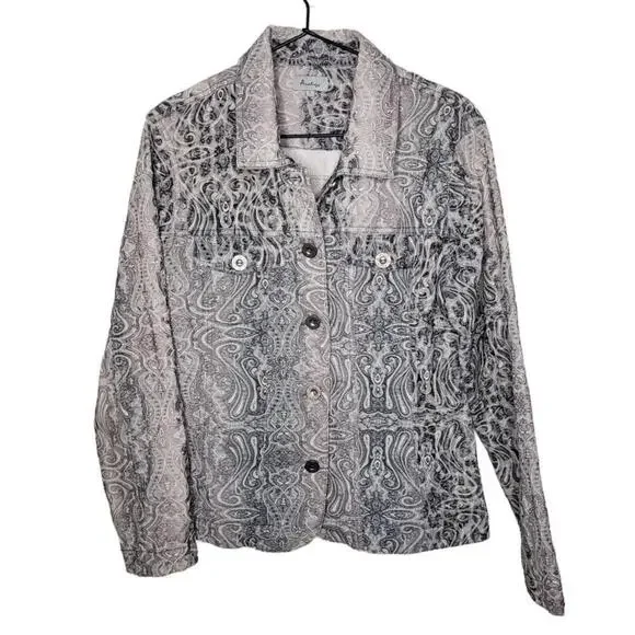 Analogy Women's Sz L Patterned Embroidered Statement Denim Jacket(1704) - Picture 1 of 8
